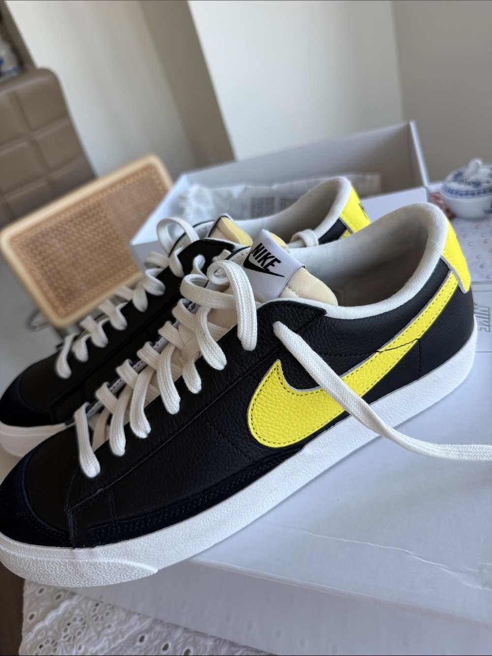 NW Nike Black Men Sneakers with Yellow Swoosh - Low Top